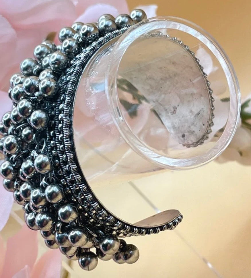 Oxidized Silver Beaded Cuff Bracelet: Indian Boho Jewelry