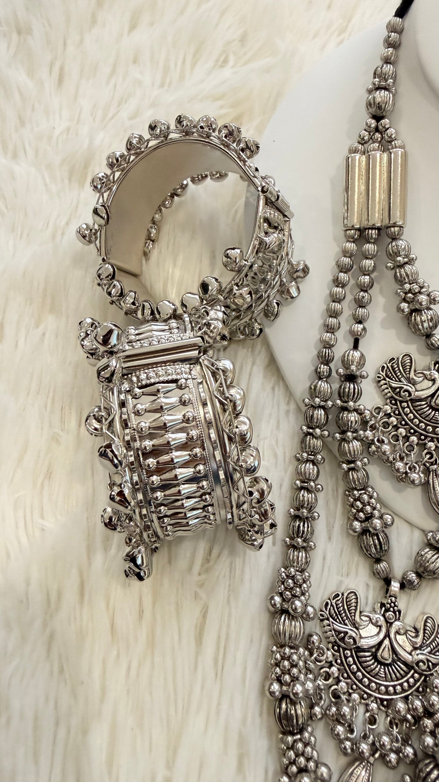German Silver Peacock Necklace Set with 2 Bangles – Ethnic Jewelry