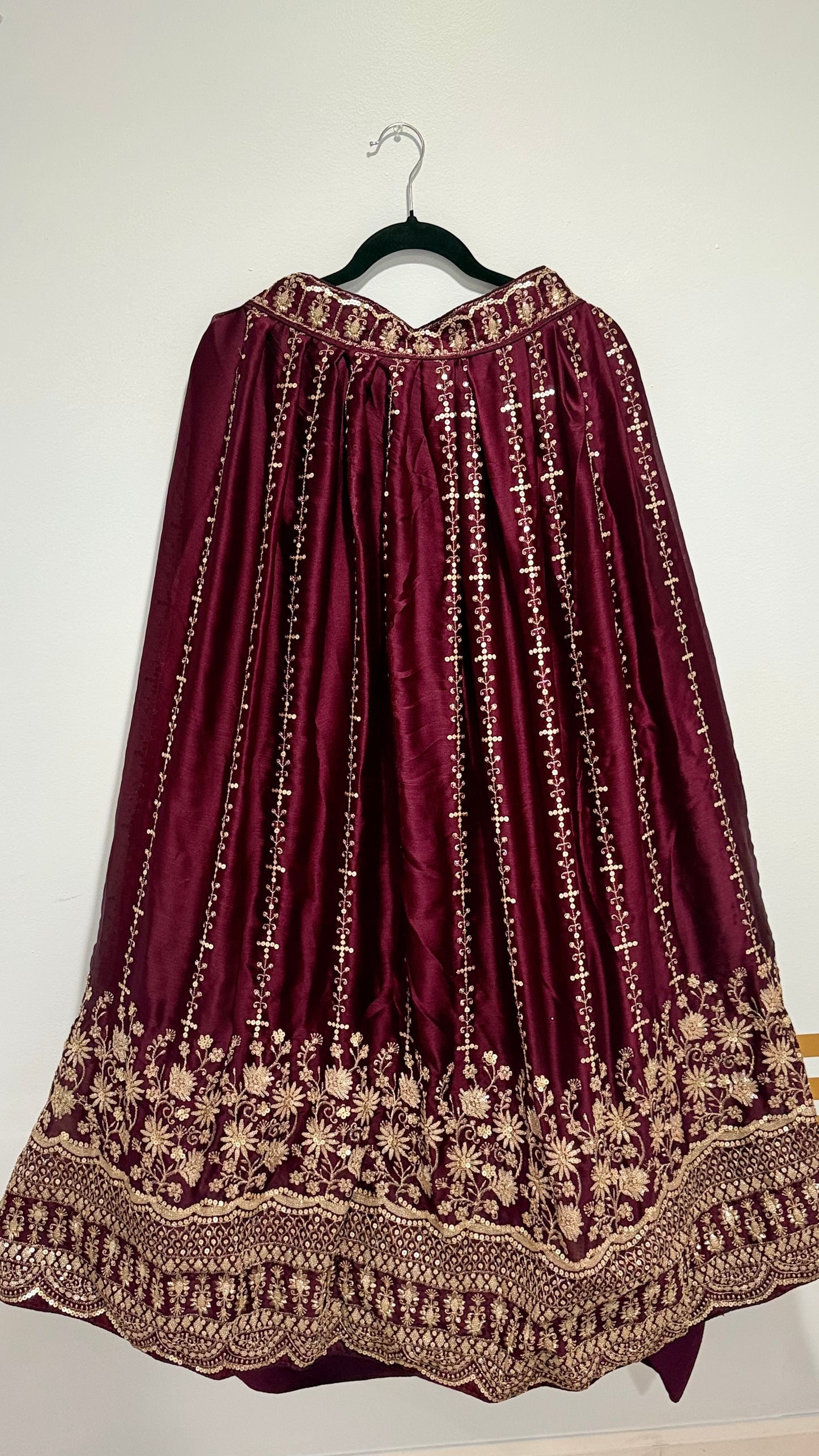 Maroon Chiffon Satin Embroidered Lehenga Set | Bridal & Festive Wear