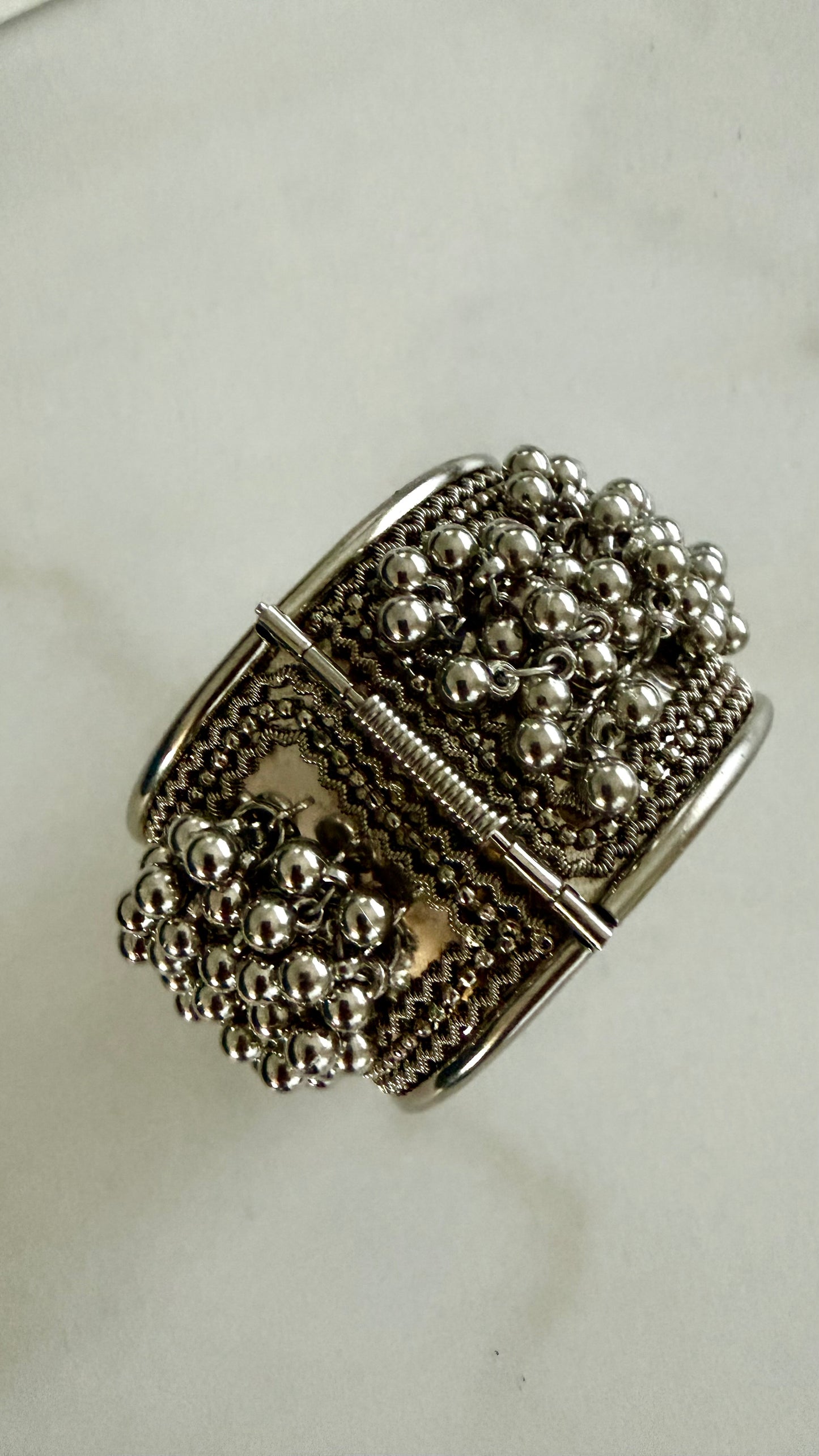 Oxidized Silver Beaded Cuff Bracelet: Indian Boho Jewelry