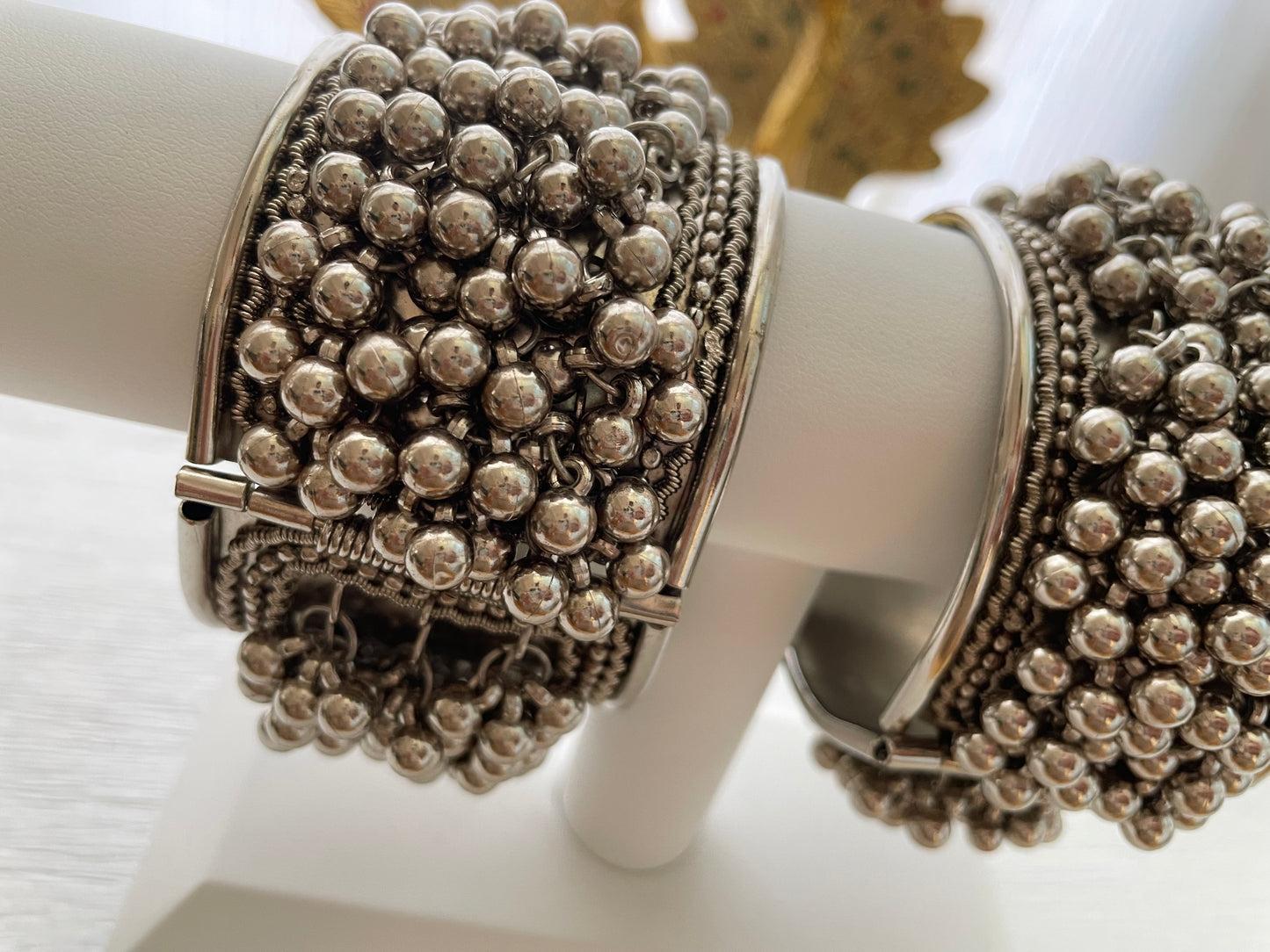 Oxidized Silver Beaded Cuff Bracelet: Indian Boho Jewelry