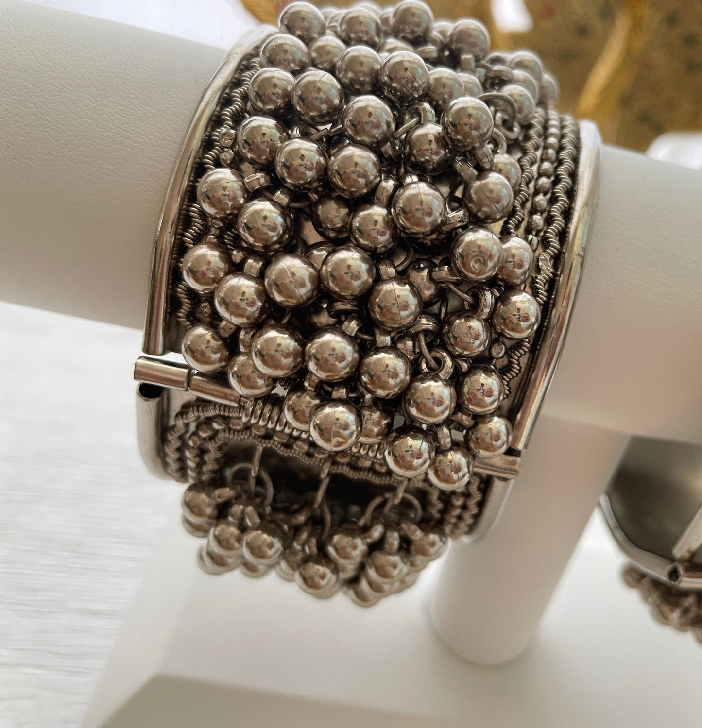 Oxidized Silver Beaded Cuff Bracelet: Indian Boho Jewelry