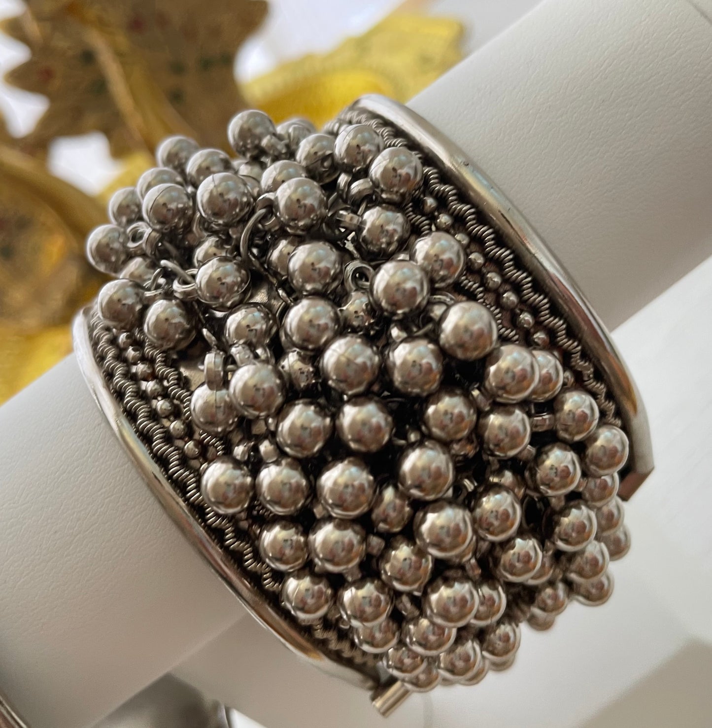 Oxidized Silver Beaded Cuff Bracelet: Indian Boho Jewelry