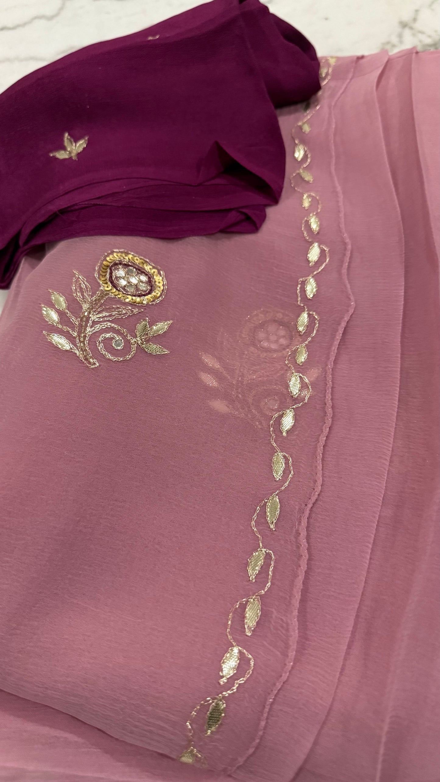 Rajwadi Pure Chiffon Saree with Pittan Gota Patti Work – Party Wear Elegance