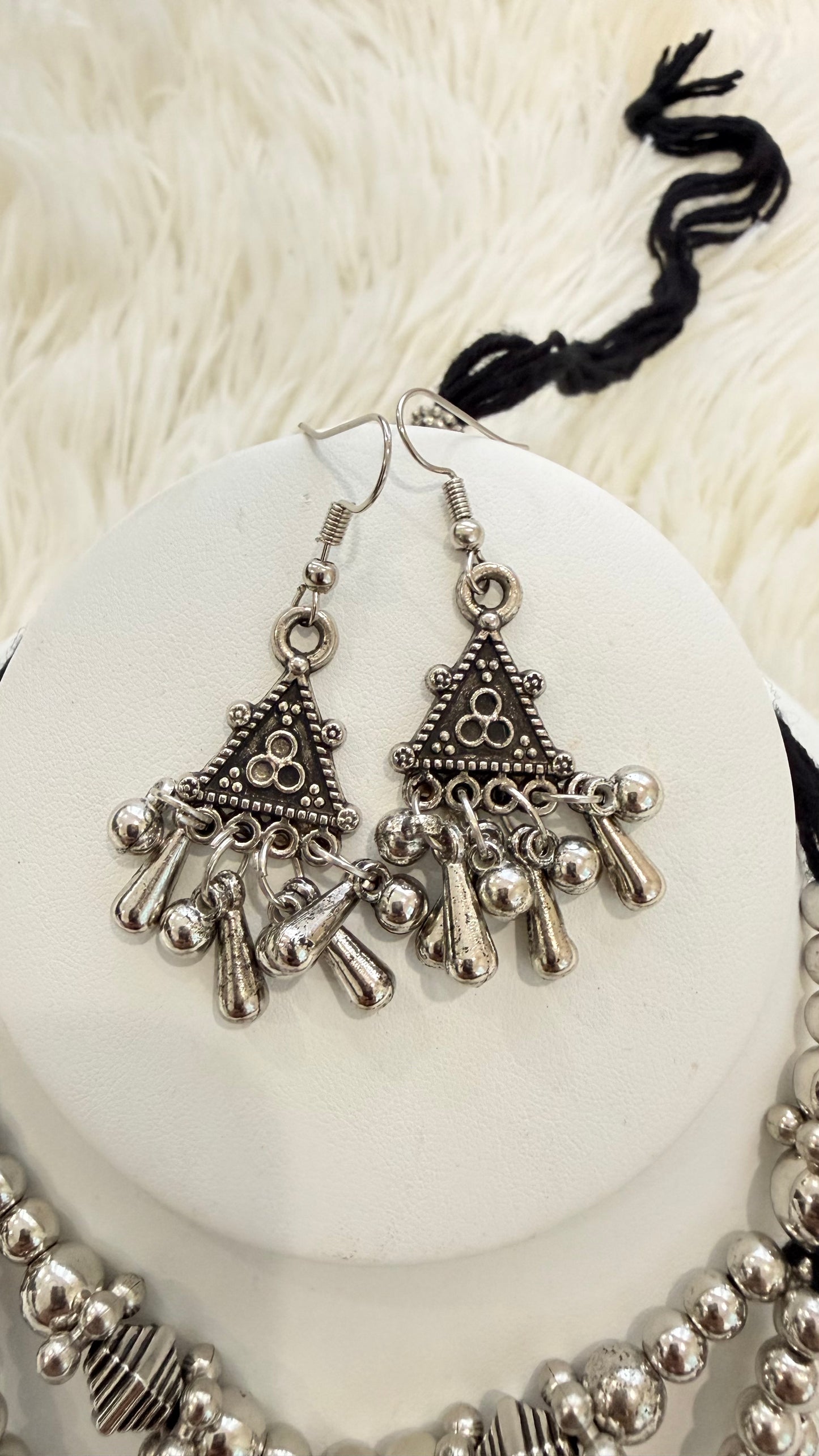 Elegant Oxidized Triple Layer Long Necklace Set – Premium Indian Jewelry