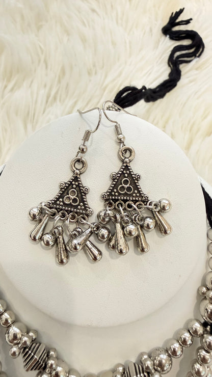 Elegant Oxidized Triple Layer Long Necklace Set – Premium Indian Jewelry