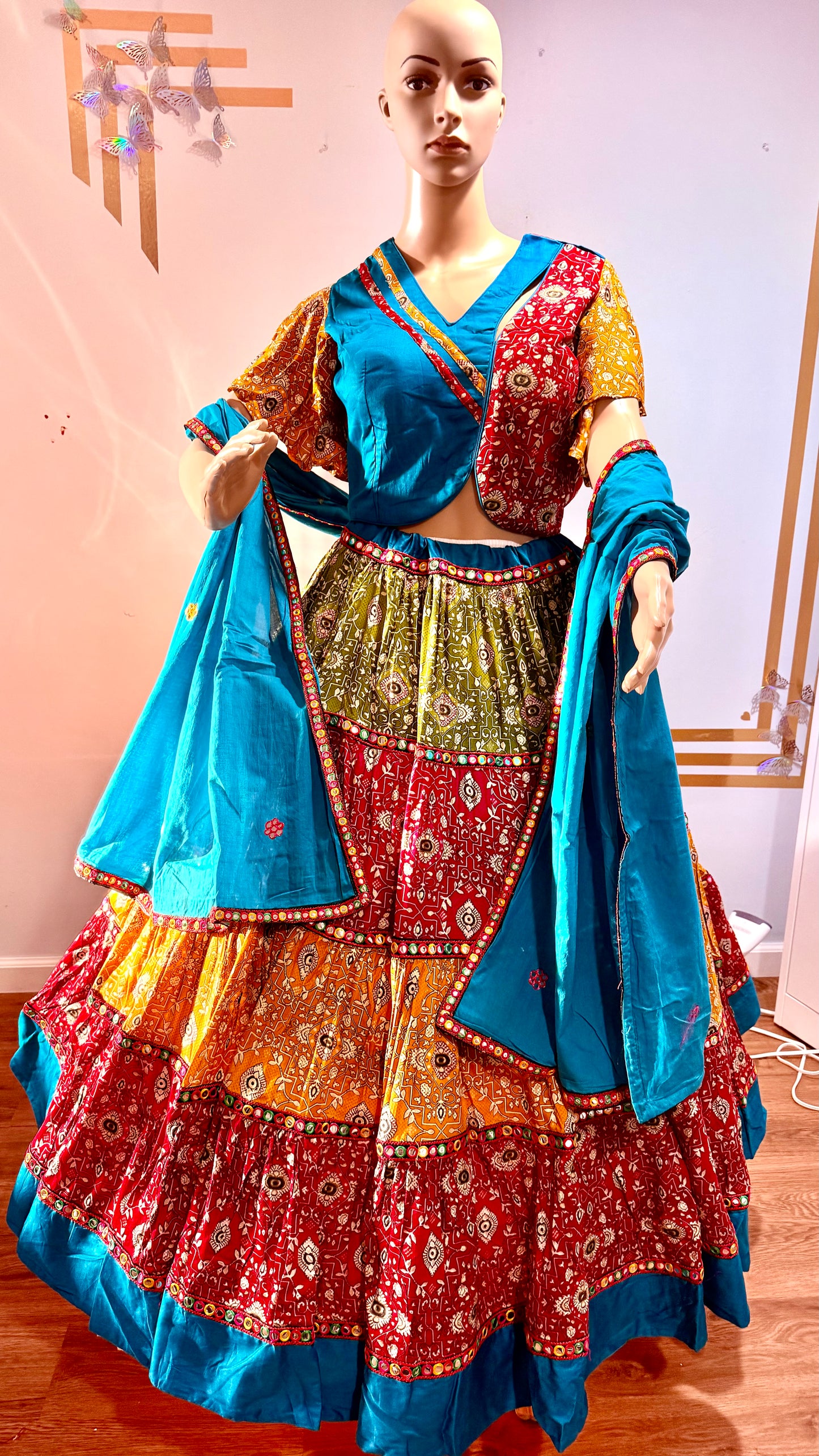 Pure Jam Cotton Multi-Layer Chaniya Choli with Gurjari Print