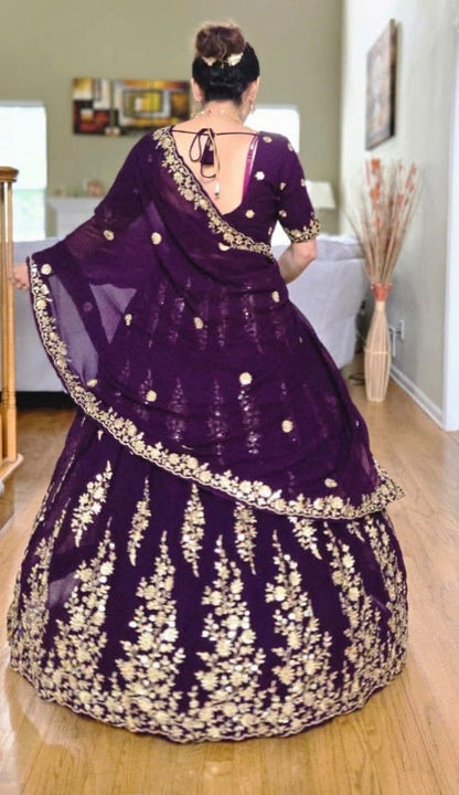 Party Wear Regal Plum Purple Embroidered Lehenga Set with Dupatta