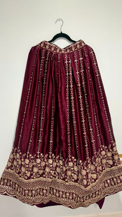 Maroon Chiffon Satin Embroidered Lehenga Set | Bridal & Festive Wear