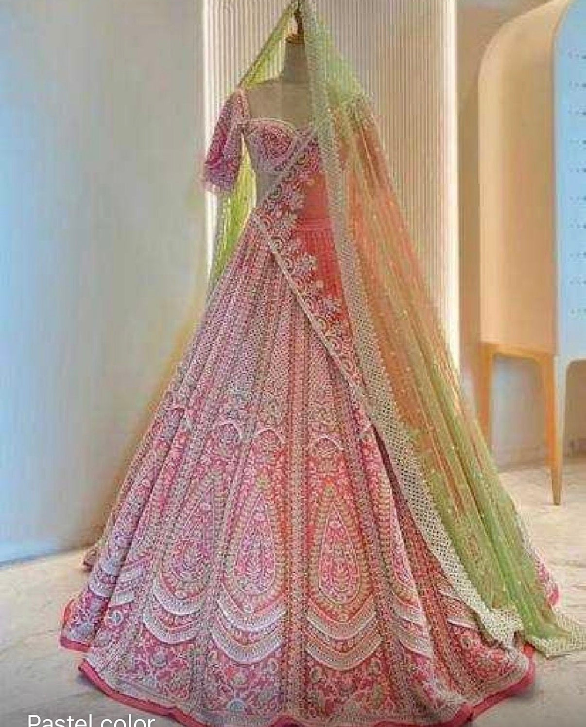 Jasmine Pink Bridal Lehenga Set – Hand-Embroidered Raw Silk with Double Dupattas