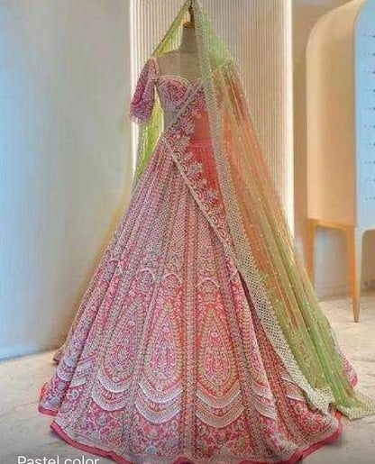 Jasmine Pink Bridal Lehenga Set – Hand-Embroidered Raw Silk with Double Dupattas