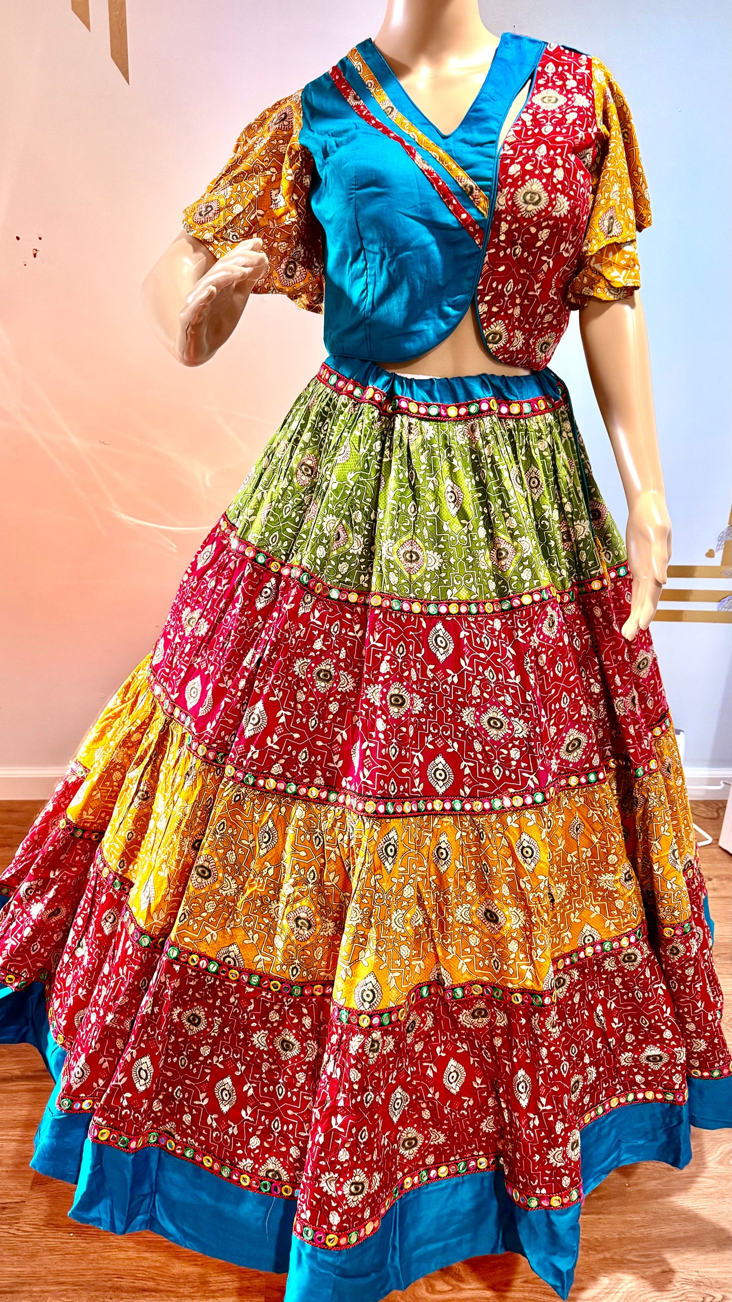 Pure Jam Cotton Multi-Layer Chaniya Choli with Gurjari Print