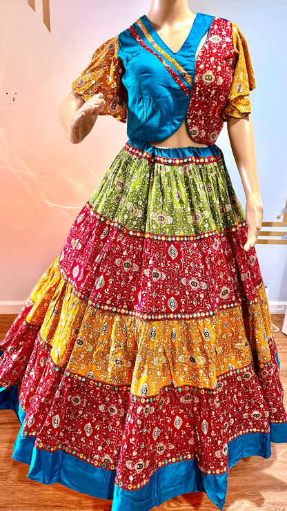 Pure Jam Cotton Multi-Layer Chaniya Choli with Gurjari Print