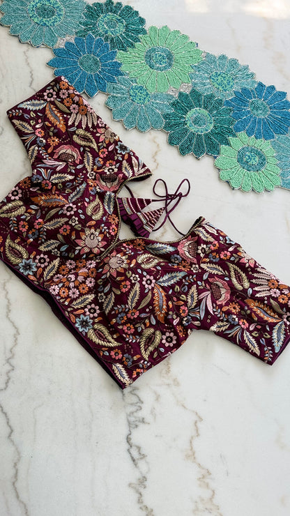Threadwork Floral Designer Blouse – Sabyasachi Inspired Embroidery | Multiple Colors