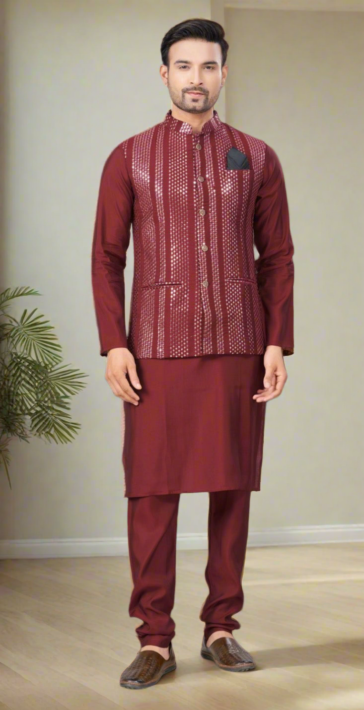 Pure Silk Men’s Modi Jacket Kurta Pajama Set – Designer Ethnic & Party Wear