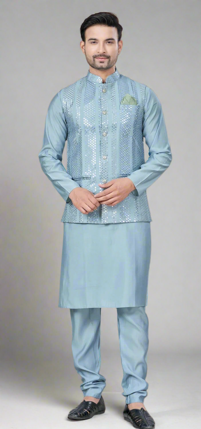 Pure Silk Men’s Modi Jacket Kurta Pajama Set – Designer Ethnic & Party Wear
