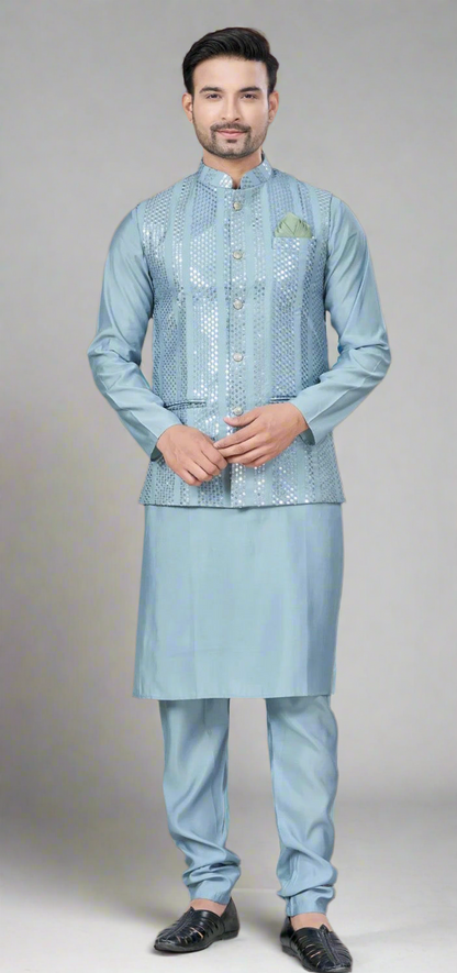 Pure Silk Men’s Modi Jacket Kurta Pajama Set – Designer Ethnic & Party Wear