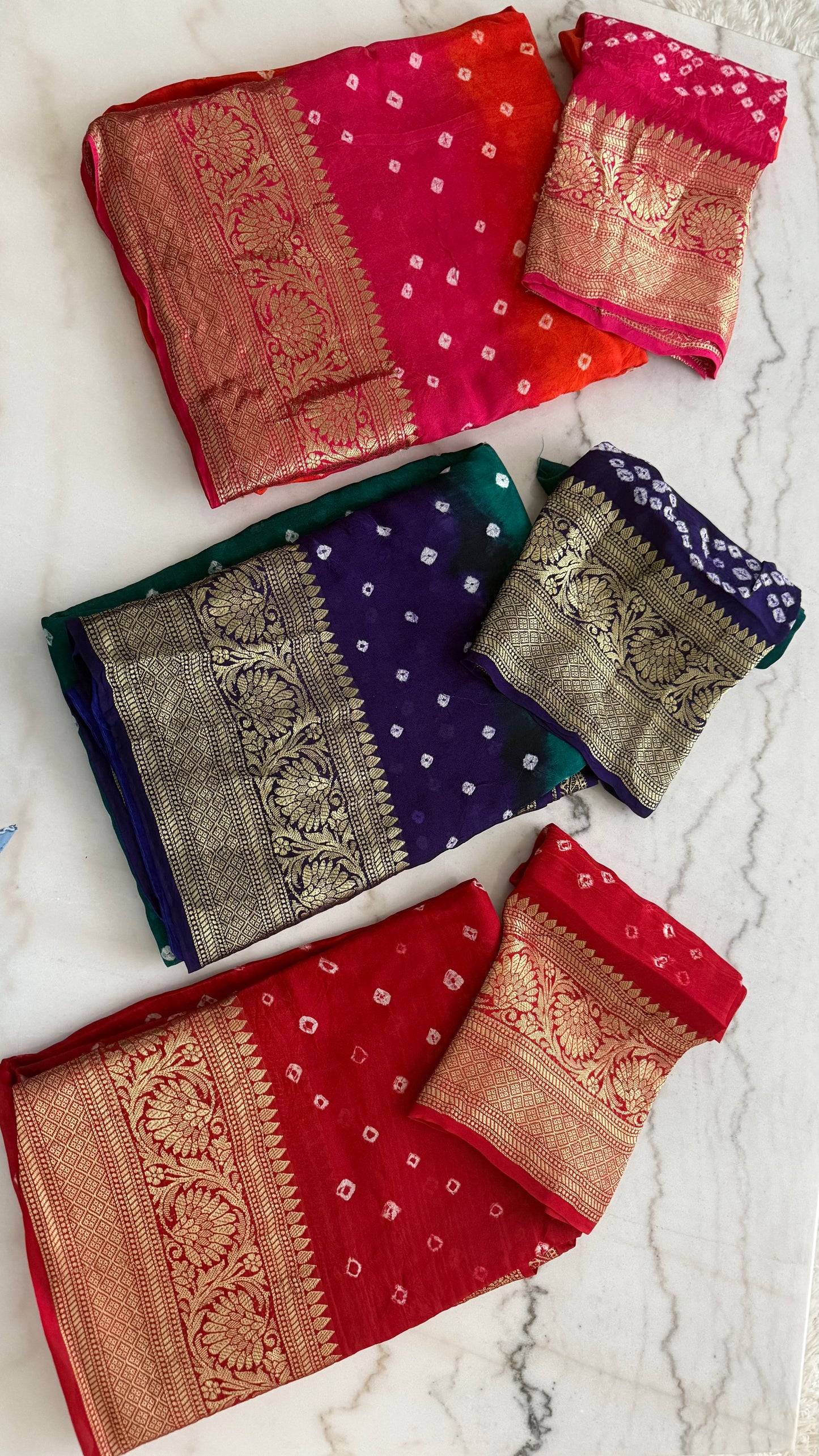 Multi color hand bandhej bandhani saree with Rich zari weaving work