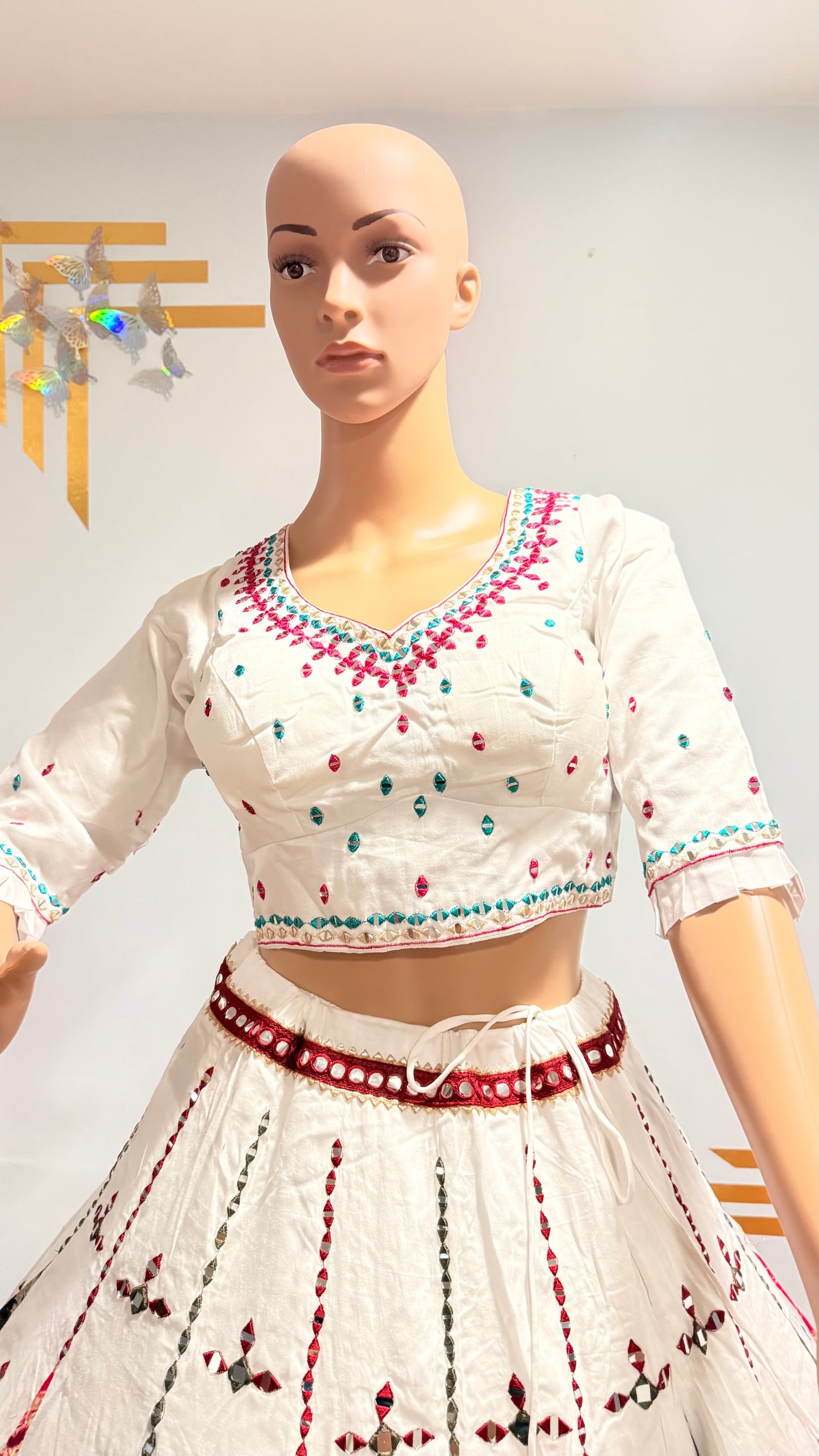 White Mirror Work Lehenga Choli