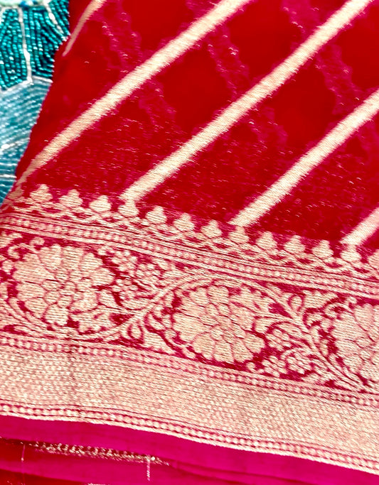 Lahariya Zari Weaving Khadi Georgette Banarasi Saree – Fall & Pico Done