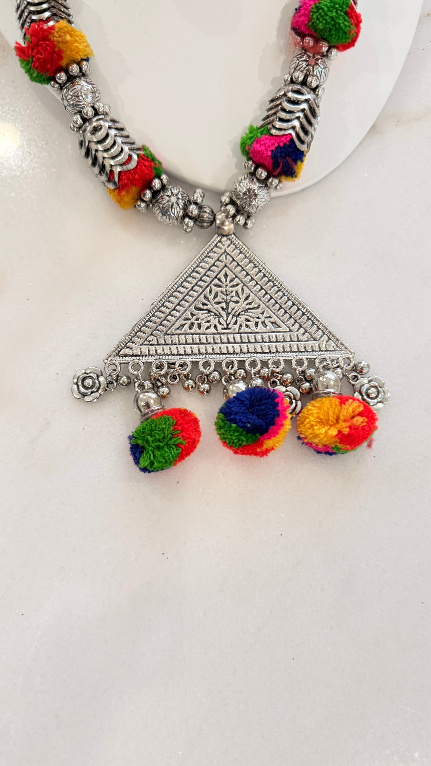 Banjara Necklace & Earrings Set – Pom-Pom Floral Beads | Navratri