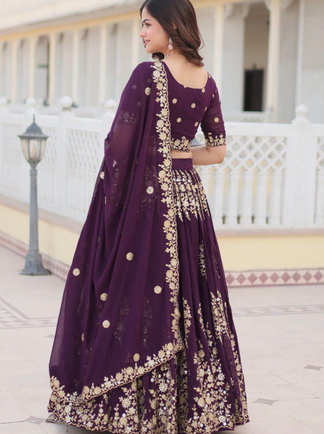 Party Wear Regal Plum Purple Embroidered Lehenga Set with Dupatta