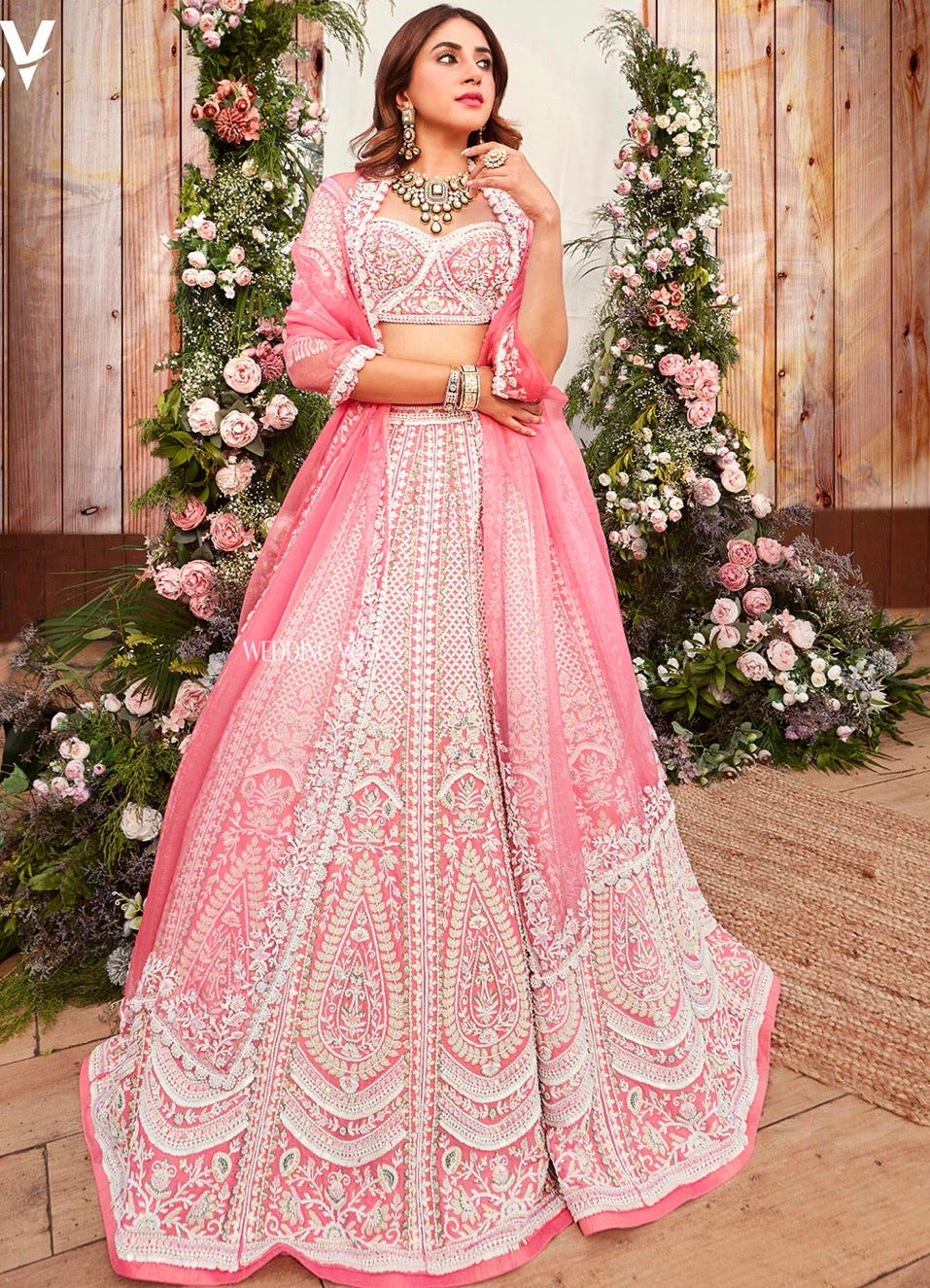 Jasmine Pink Bridal Lehenga Set – Hand-Embroidered Raw Silk with Double Dupattas