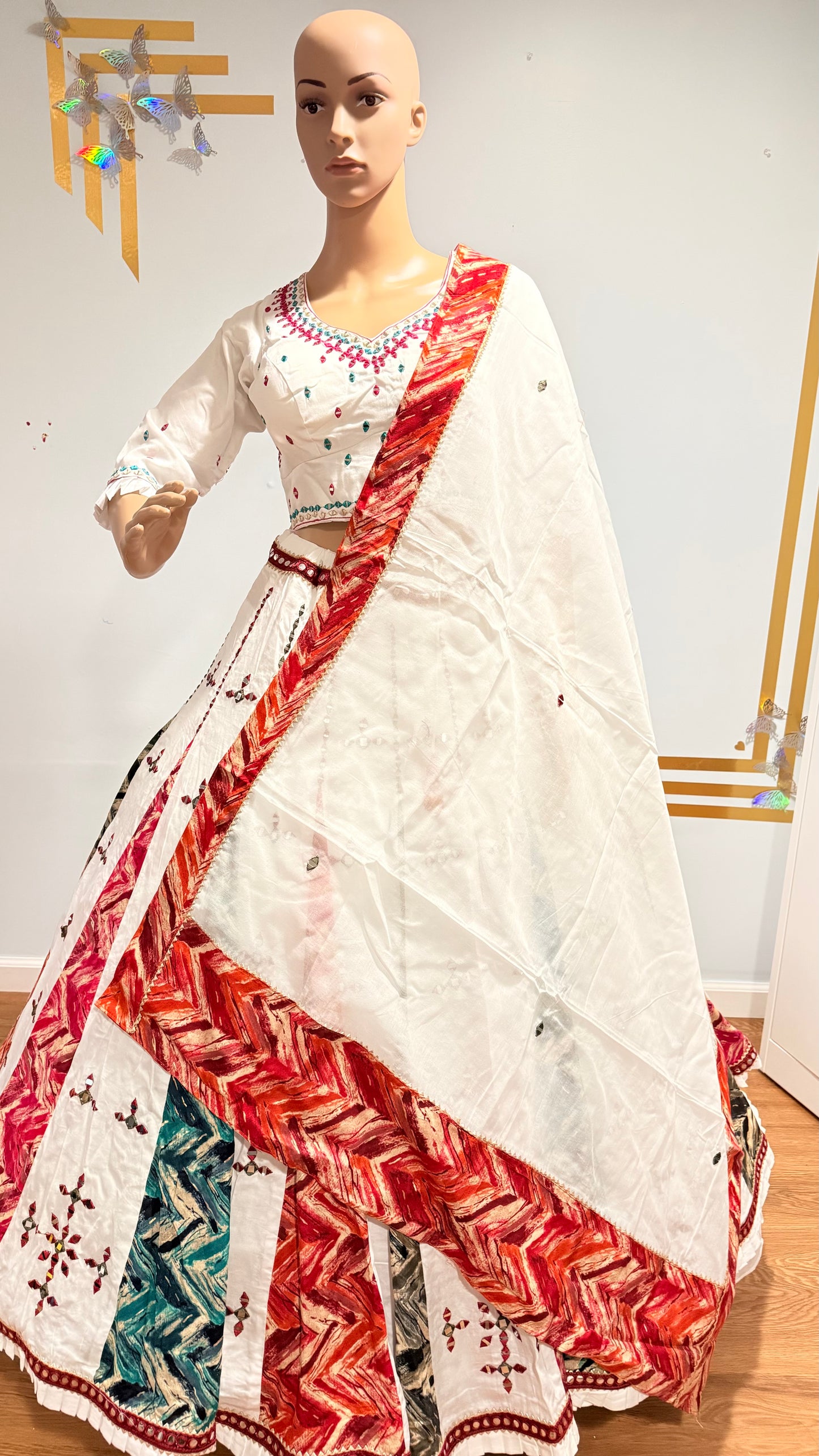 White Mirror Work Lehenga Choli
