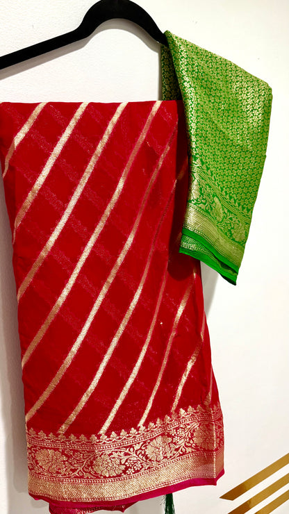 Lahariya Zari Weaving Khadi Georgette Banarasi Saree – Fall & Pico Done