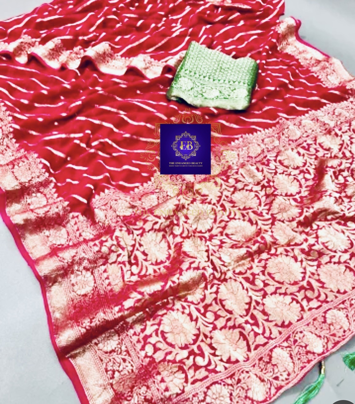 Lahariya Zari Weaving Khadi Georgette Banarasi Saree – Fall & Pico Done