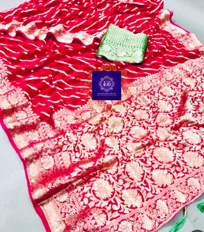 Lahariya Zari Weaving Khadi Georgette Banarasi Saree – Fall & Pico Done