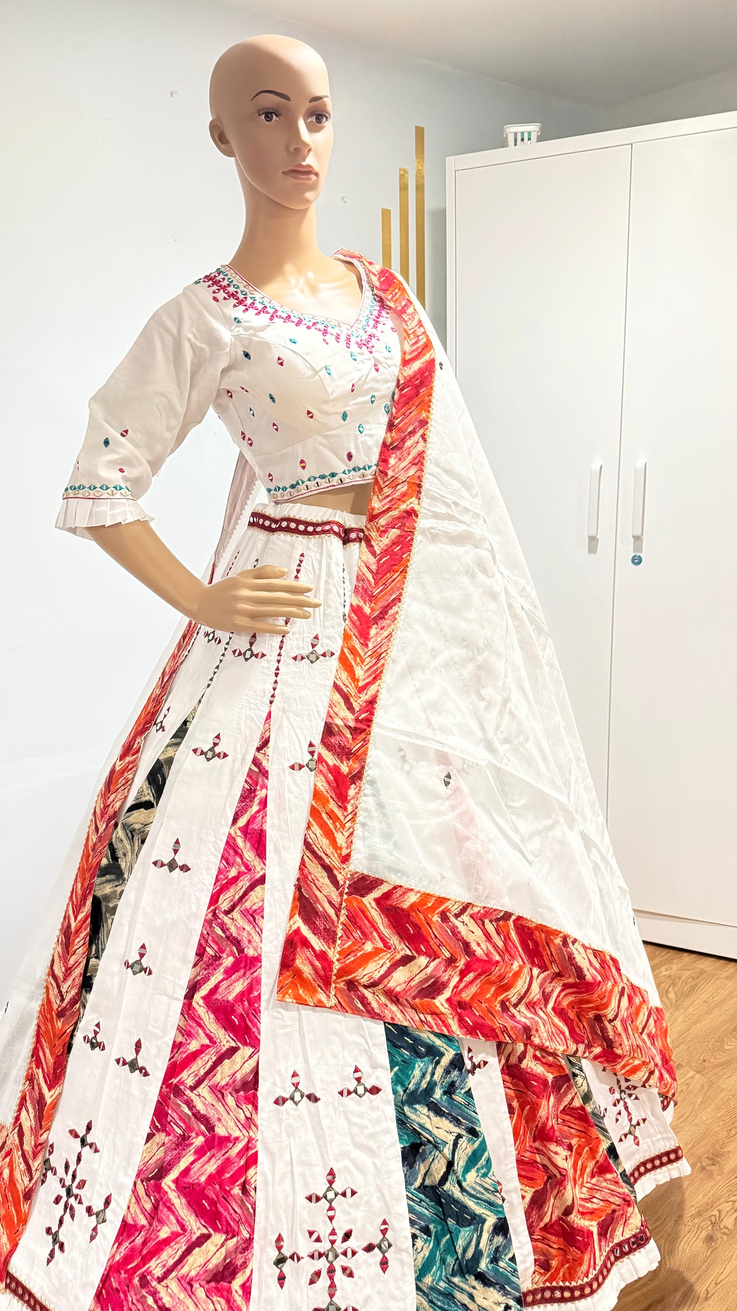 White Mirror Work Lehenga Choli