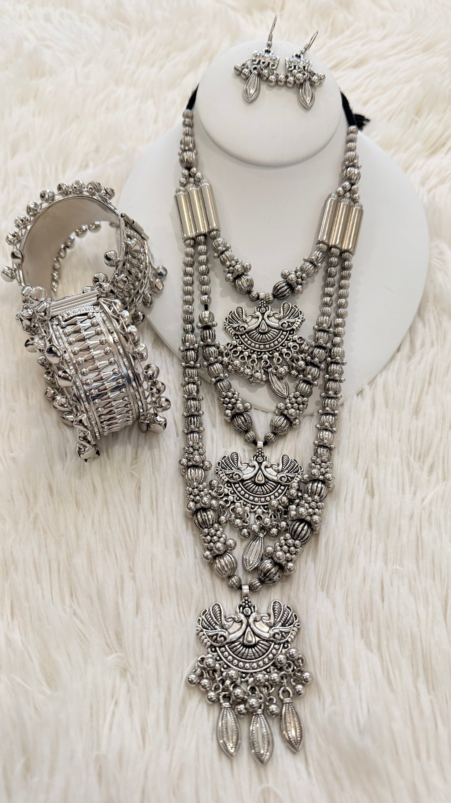 German Silver Peacock Necklace Set with 2 Bangles – Ethnic Jewelry