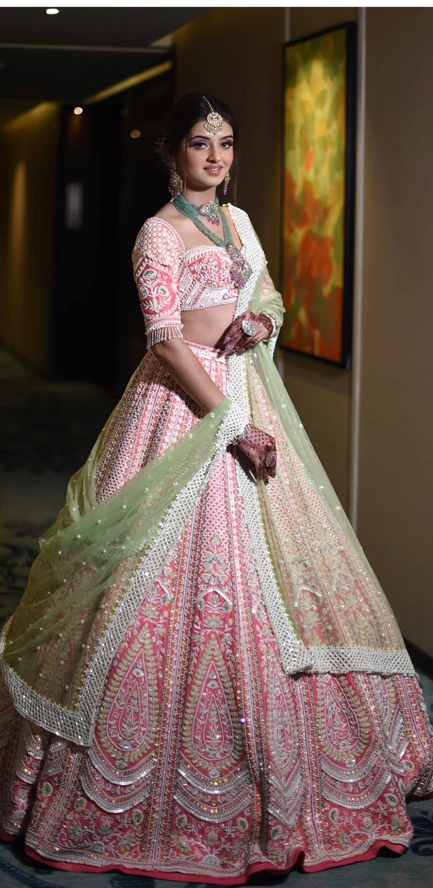 Jasmine Pink Bridal Lehenga Set – Hand-Embroidered Raw Silk with Double Dupattas