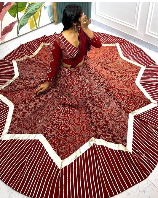 Pure Kutchhi Print Chaniya Choli with Heavy Gotta Border