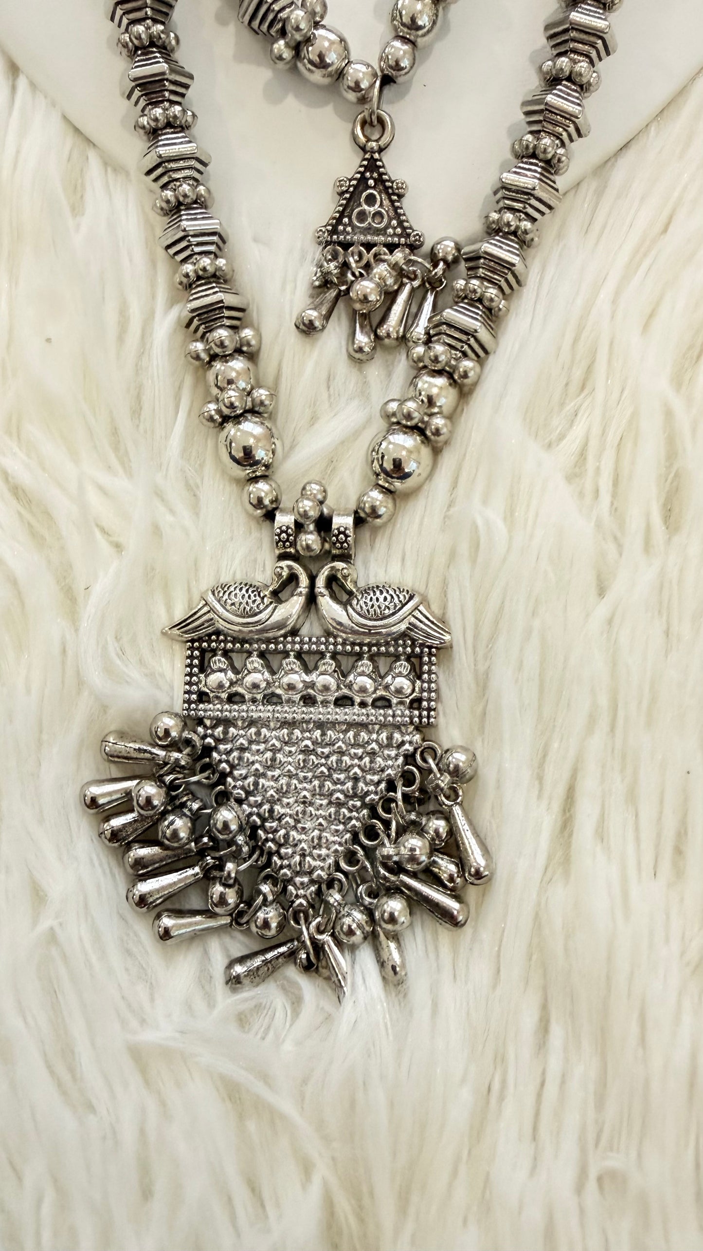Elegant Oxidized Triple Layer Long Necklace Set – Premium Indian Jewelry