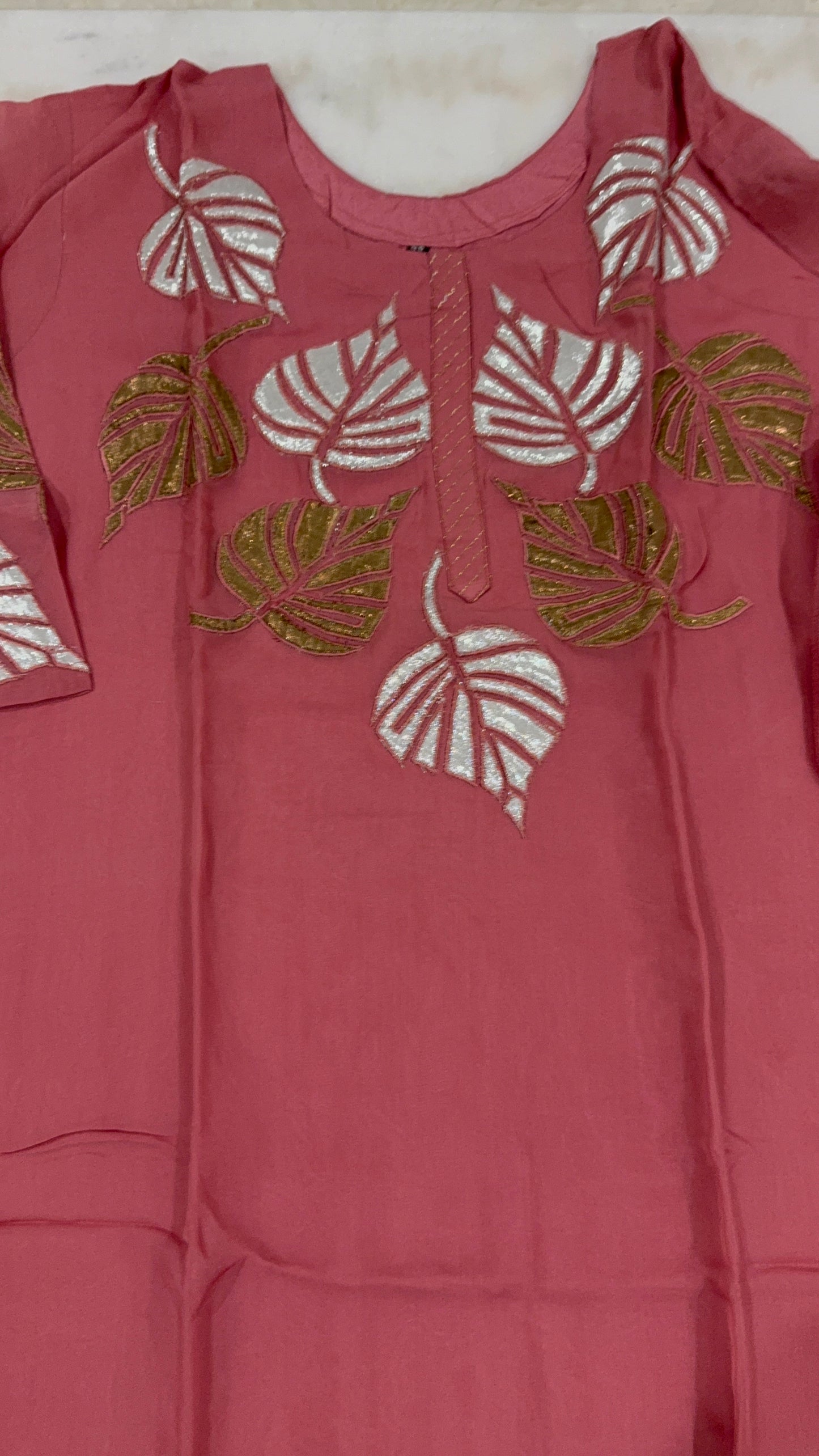 Elegant Embroidered Leaf Design Salwar Suit Set – Rosewood Pink