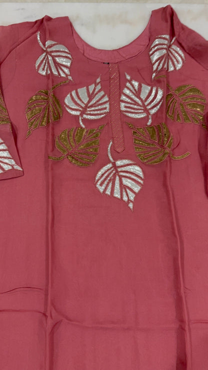 Elegant Embroidered Leaf Design Salwar Suit Set – Rosewood Pink