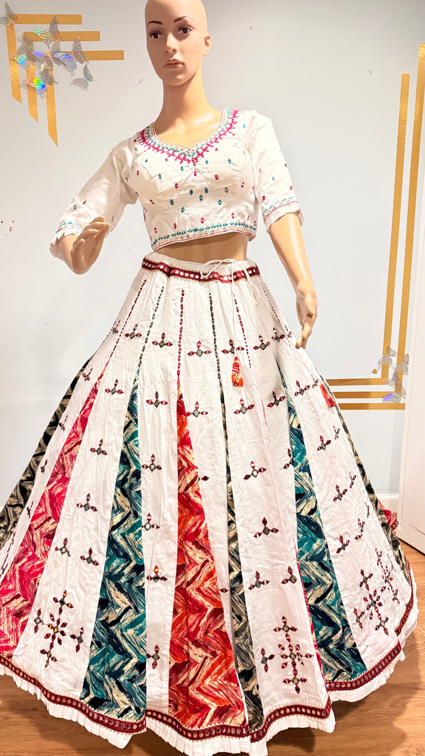 White Mirror Work Lehenga Choli