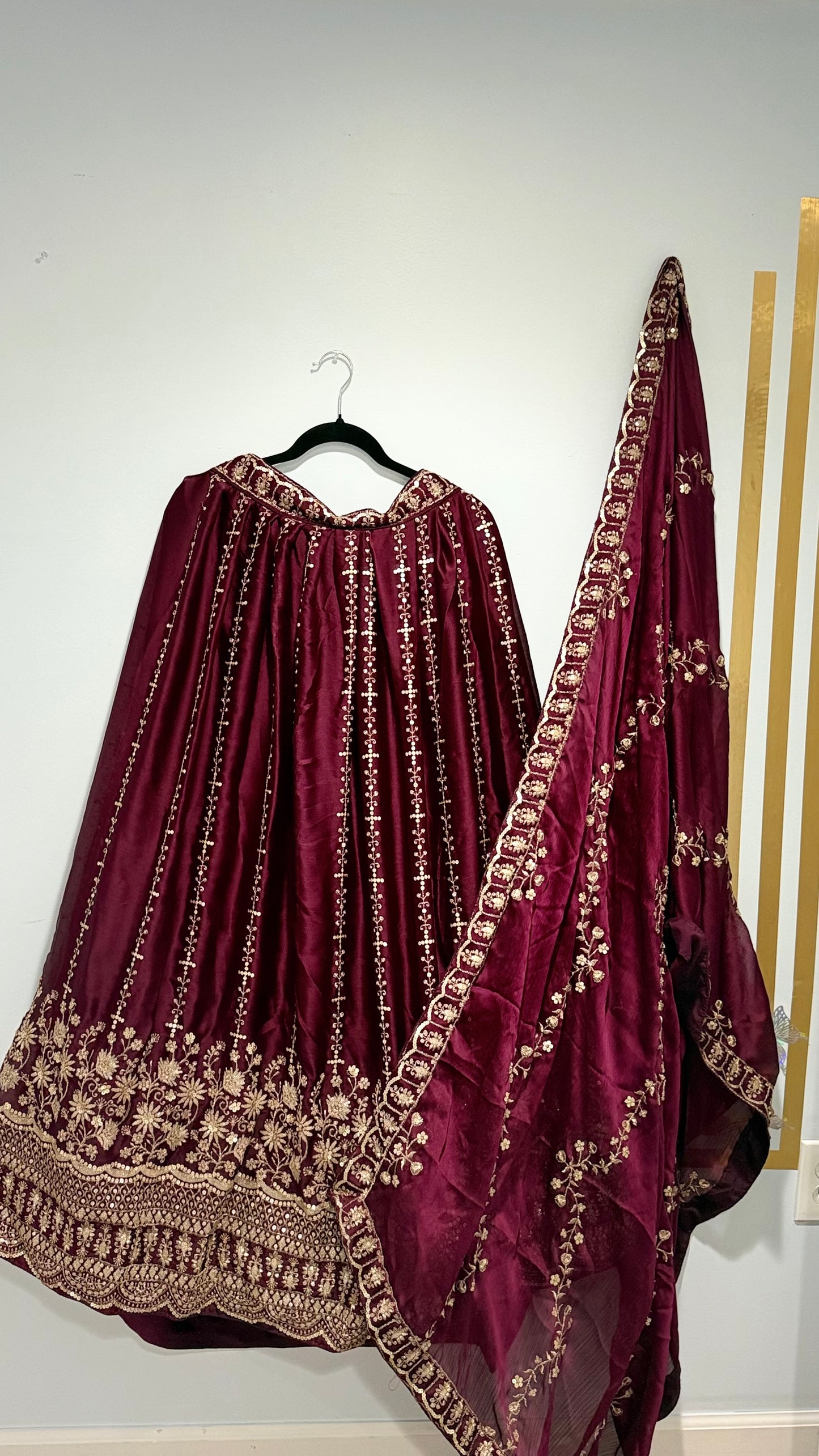 Maroon Chiffon Satin Embroidered Lehenga Set | Bridal & Festive Wear