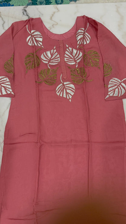 Elegant Embroidered Leaf Design Salwar Suit Set – Rosewood Pink