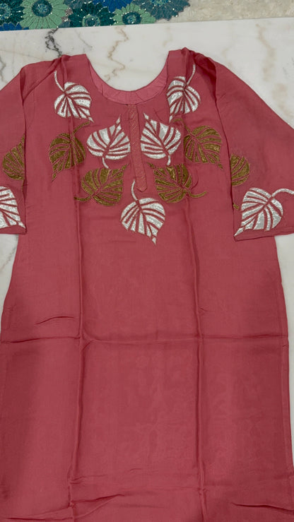 Elegant Embroidered Leaf Design Salwar Suit Set – Rosewood Pink