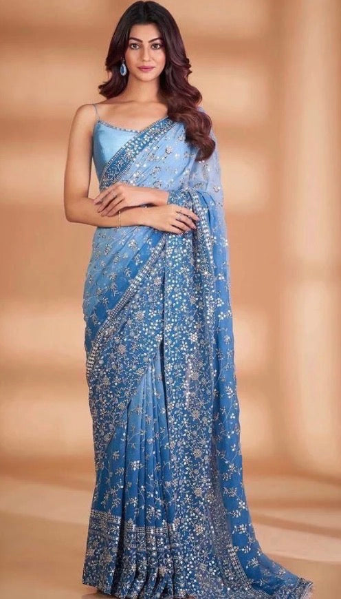 Elegant Georgette Sequence Saree with Matching Running Blouse