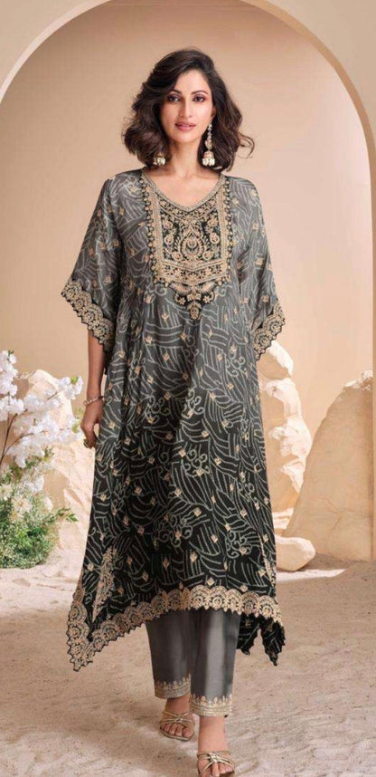 Dhoti Suit, Kaftan Style Suit, Crepe Silk, Pista Green, Mehendi Outfit, Haldi Wear, Tassel Suit, Designer Suit, Summer Festive Wear, Embroidered Suit