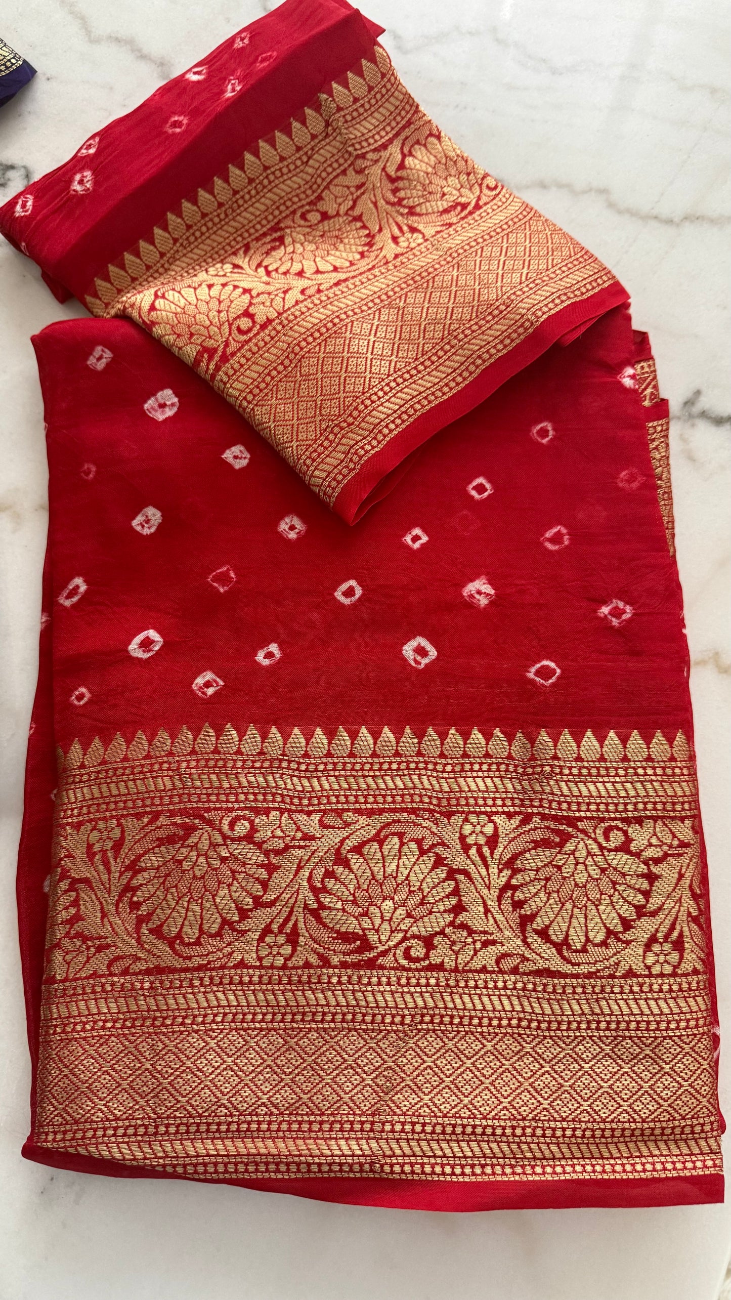 Multi color hand bandhej bandhani saree with Rich zari weaving work