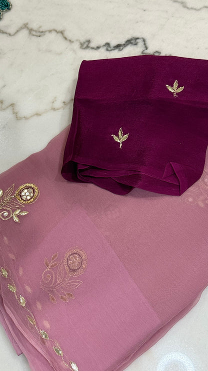 Rajwadi Pure Chiffon Saree with Pittan Gota Patti Work – Party Wear Elegance