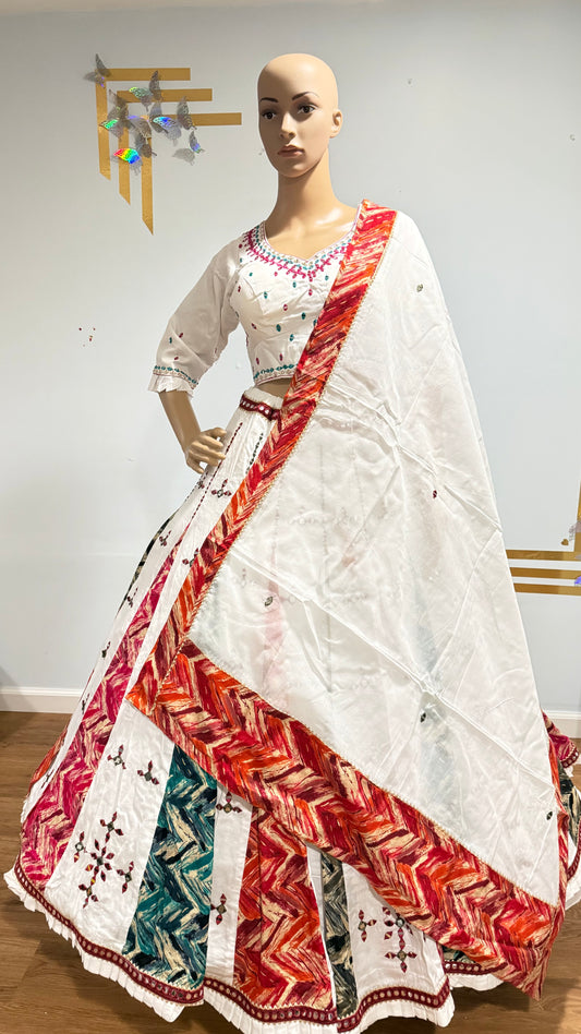 White Mirror Work Lehenga Choli