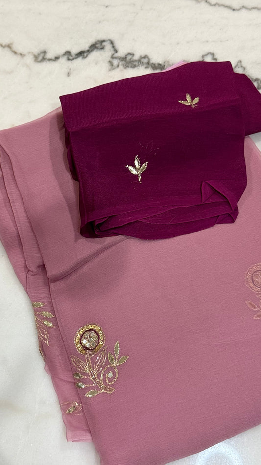 Rajwadi Pure Chiffon Saree with Pittan Gota Patti Work – Party Wear Elegance