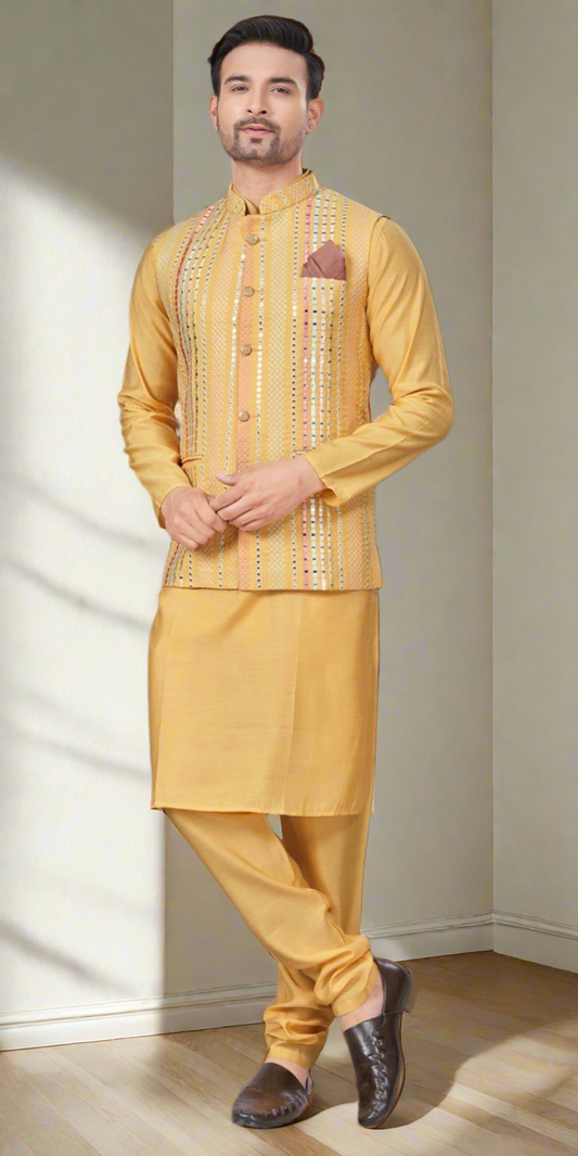 Pure Silk Men’s Modi Jacket Kurta Pajama Set – Designer Ethnic & Party Wear