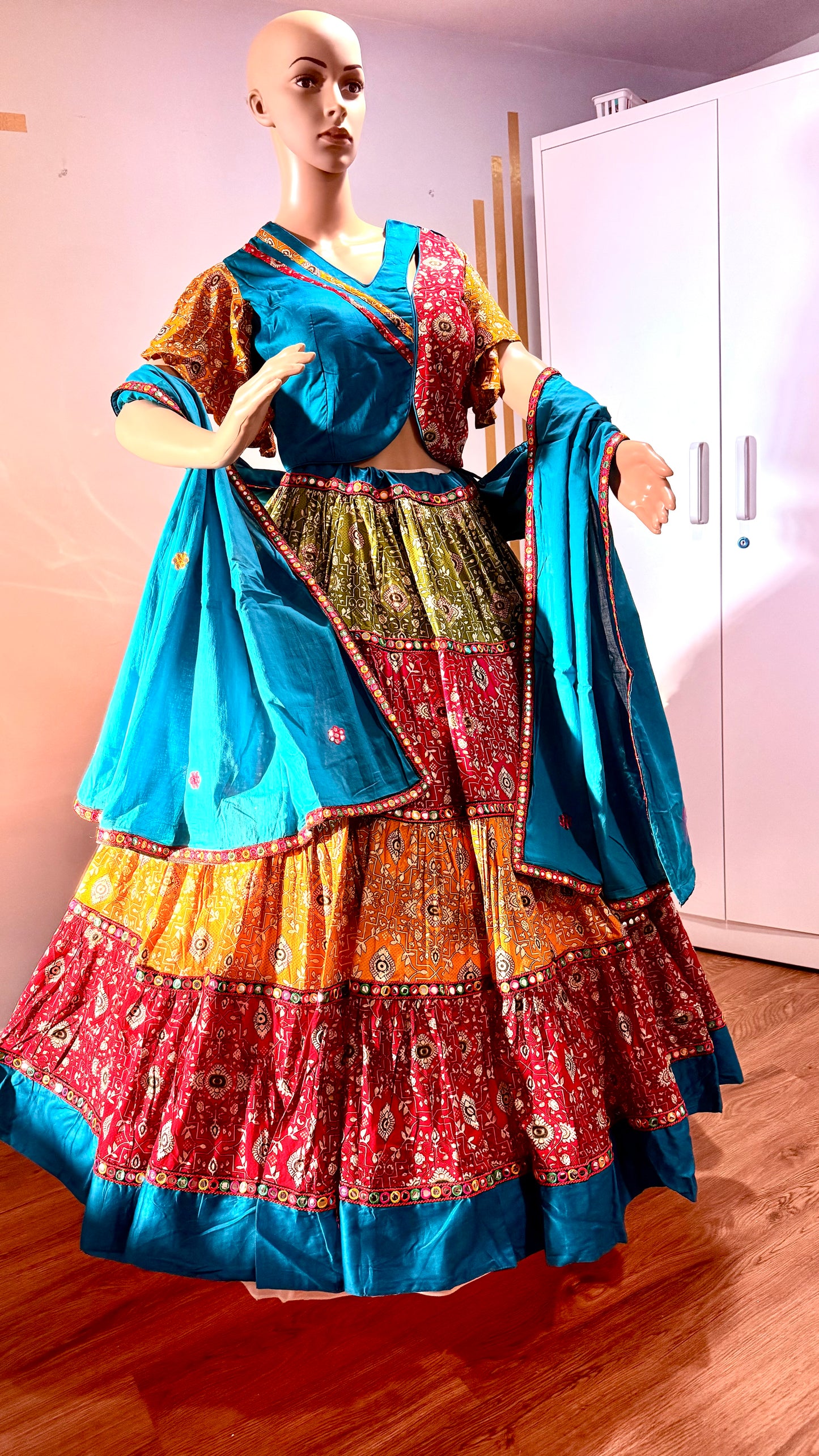 Pure Jam Cotton Multi-Layer Chaniya Choli with Gurjari Print